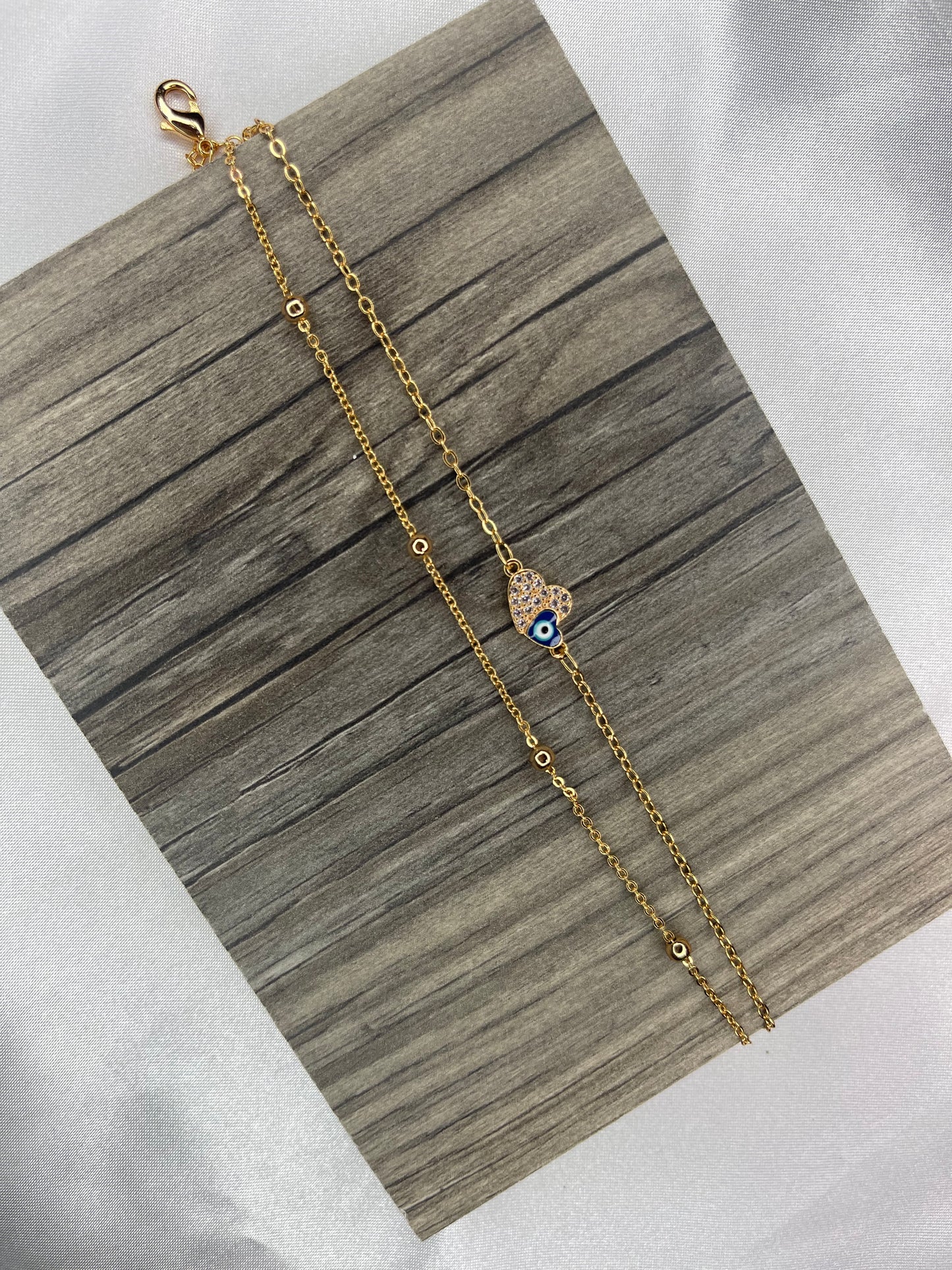 Heart and evil eye anklet
