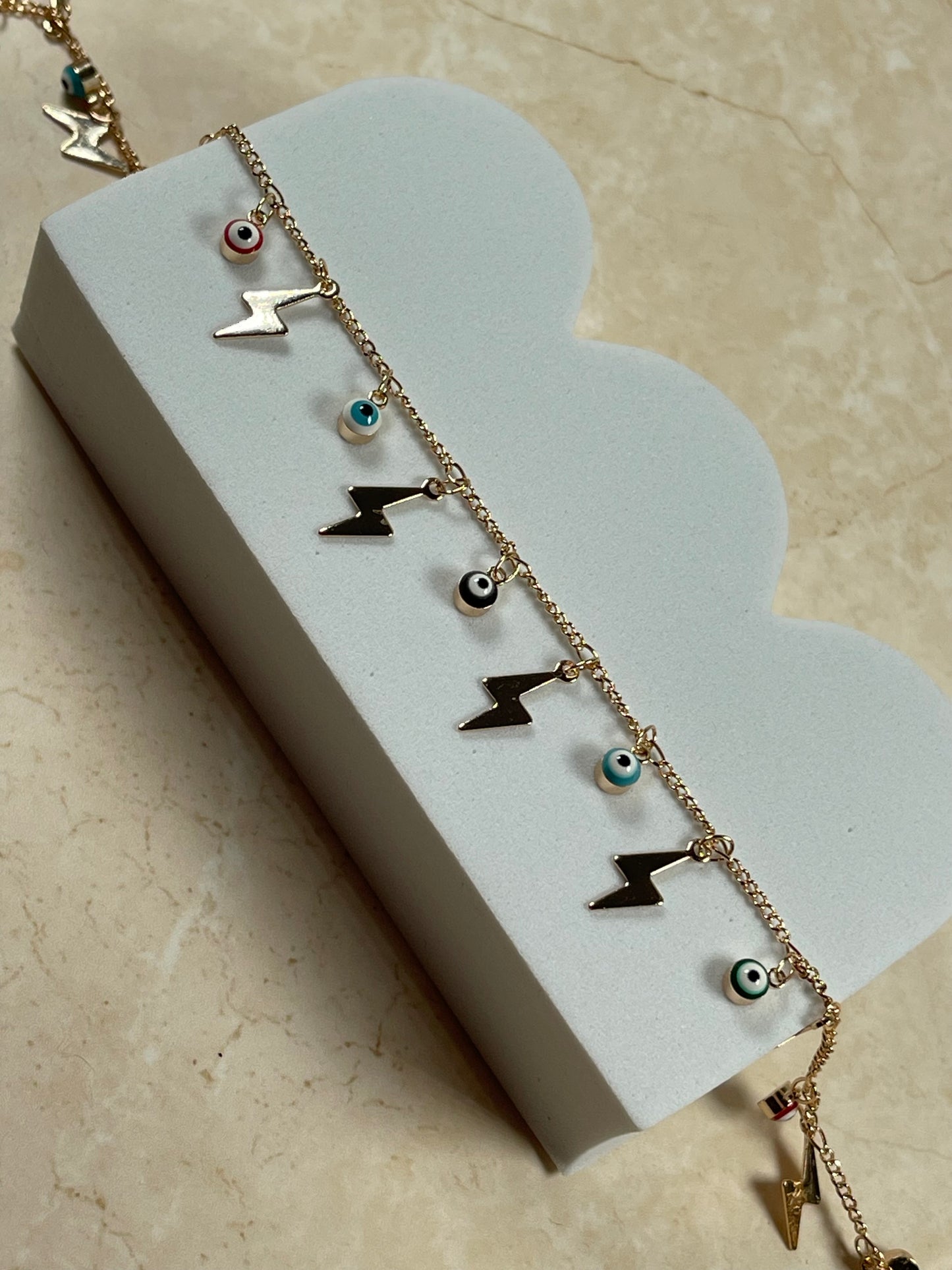Lightning and evil eye anklet