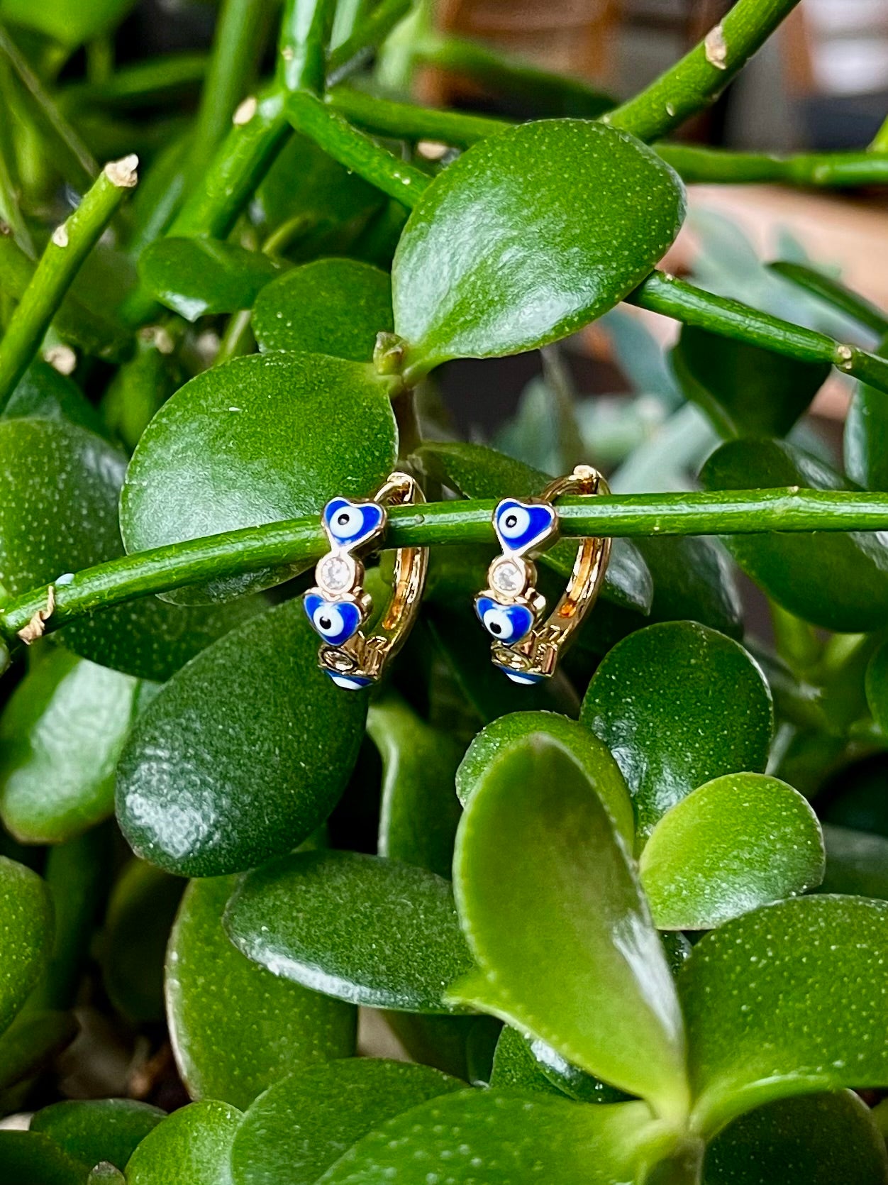 Evil eye blue hoops