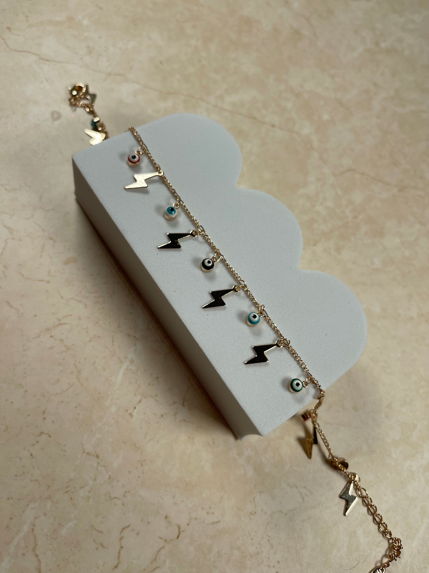 Lightning and evil eye anklet
