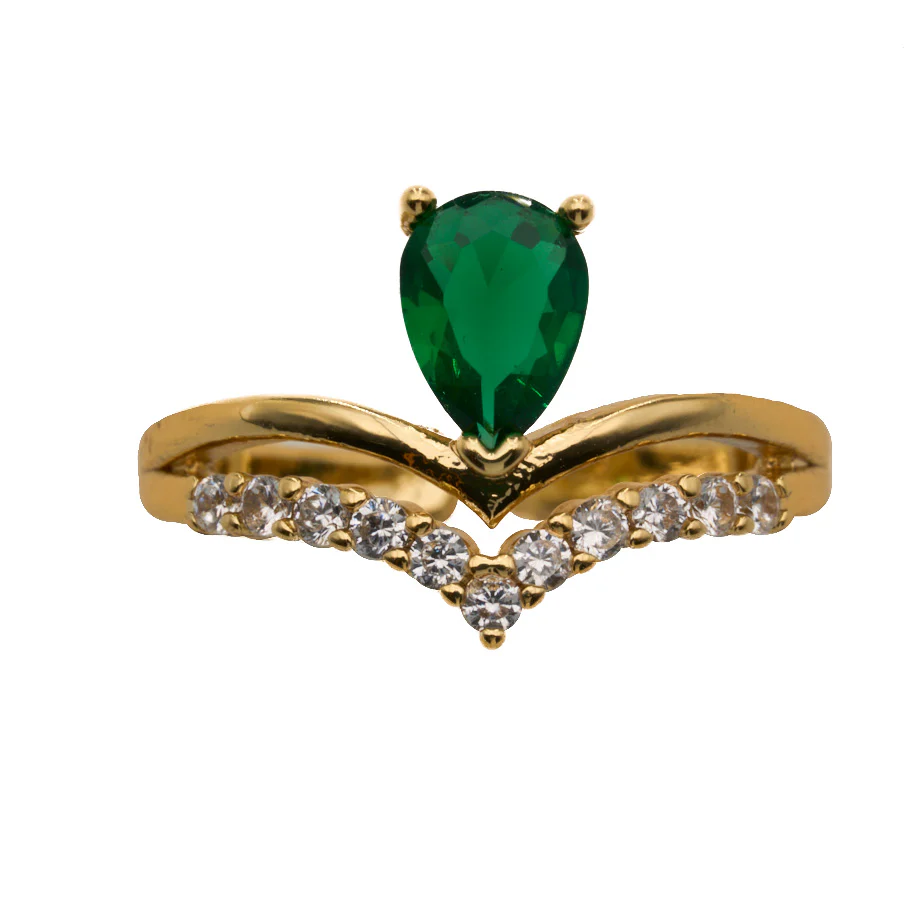 Emerald Diamond V Shape ring