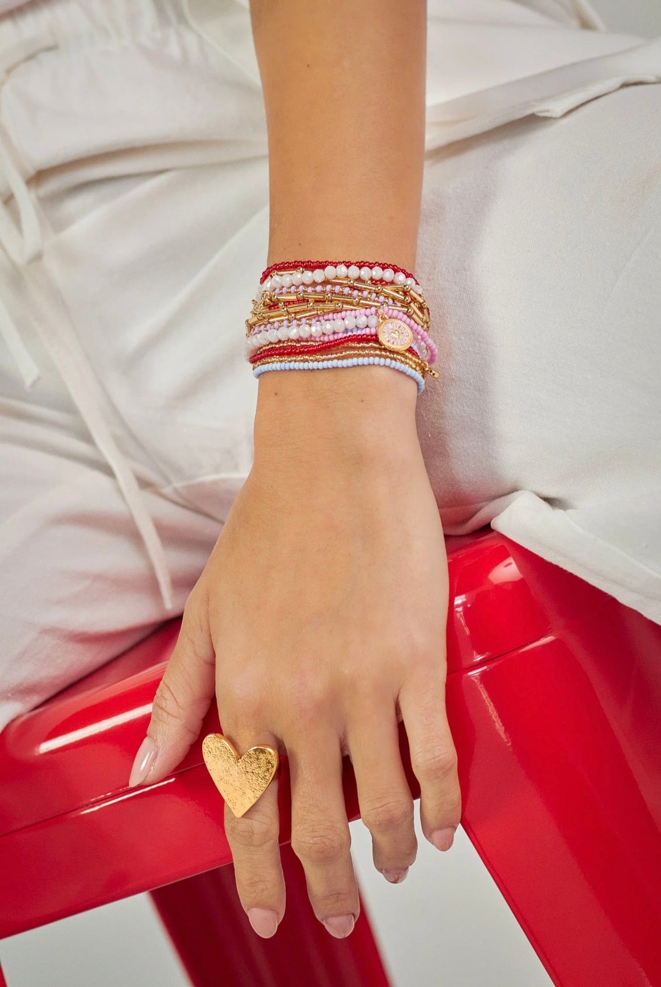 Multi layered handmade bracelets pink