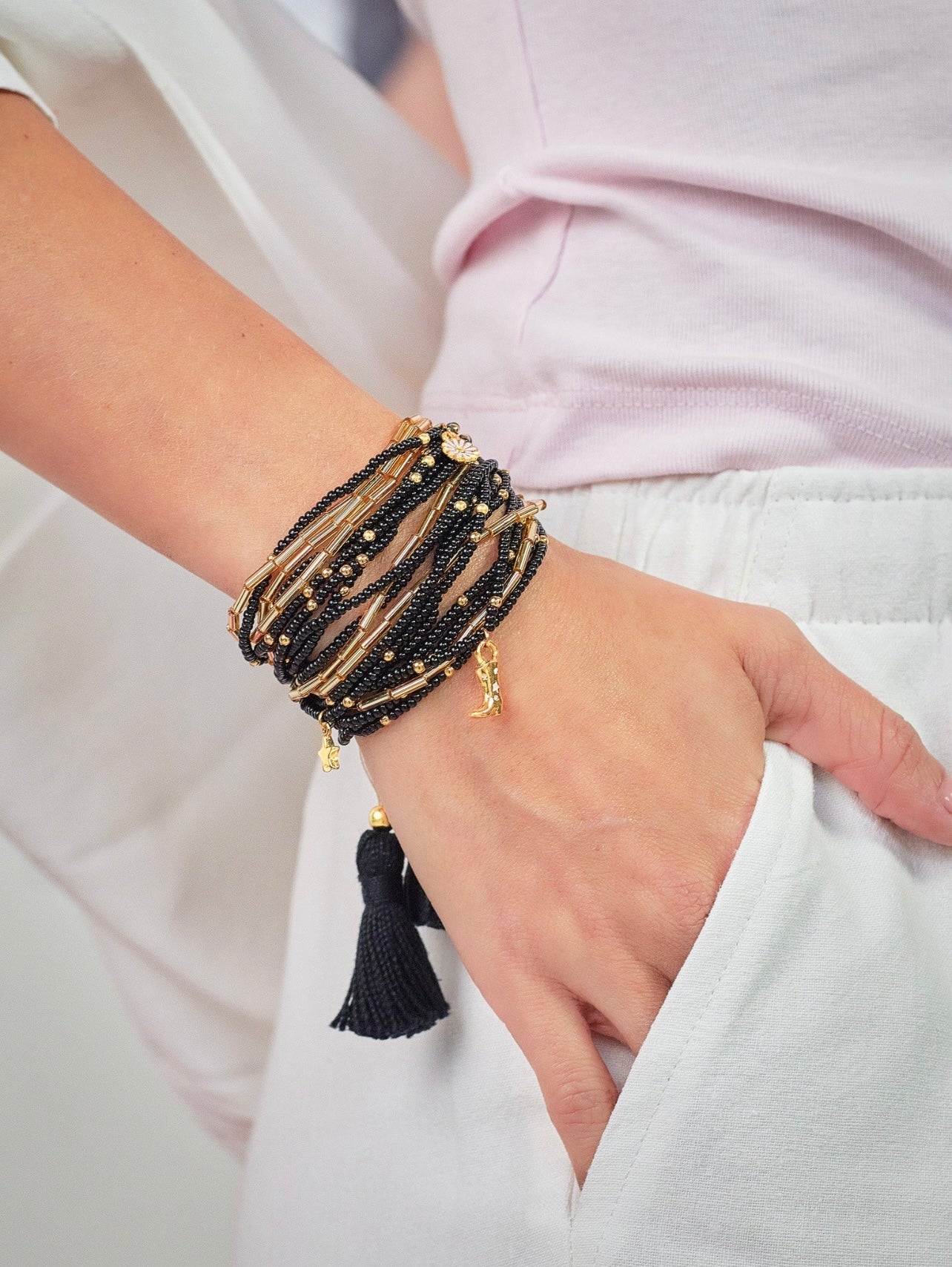 Multi layered handmade bracelets black