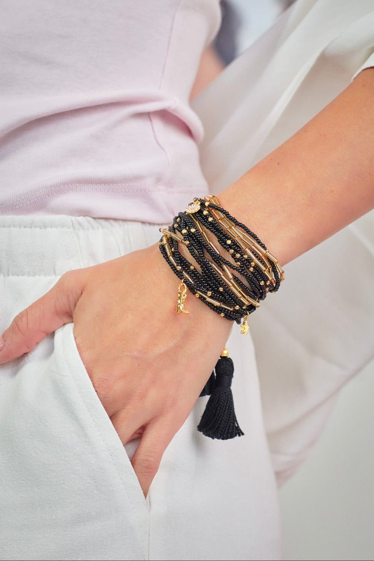 Multi layered handmade bracelets black