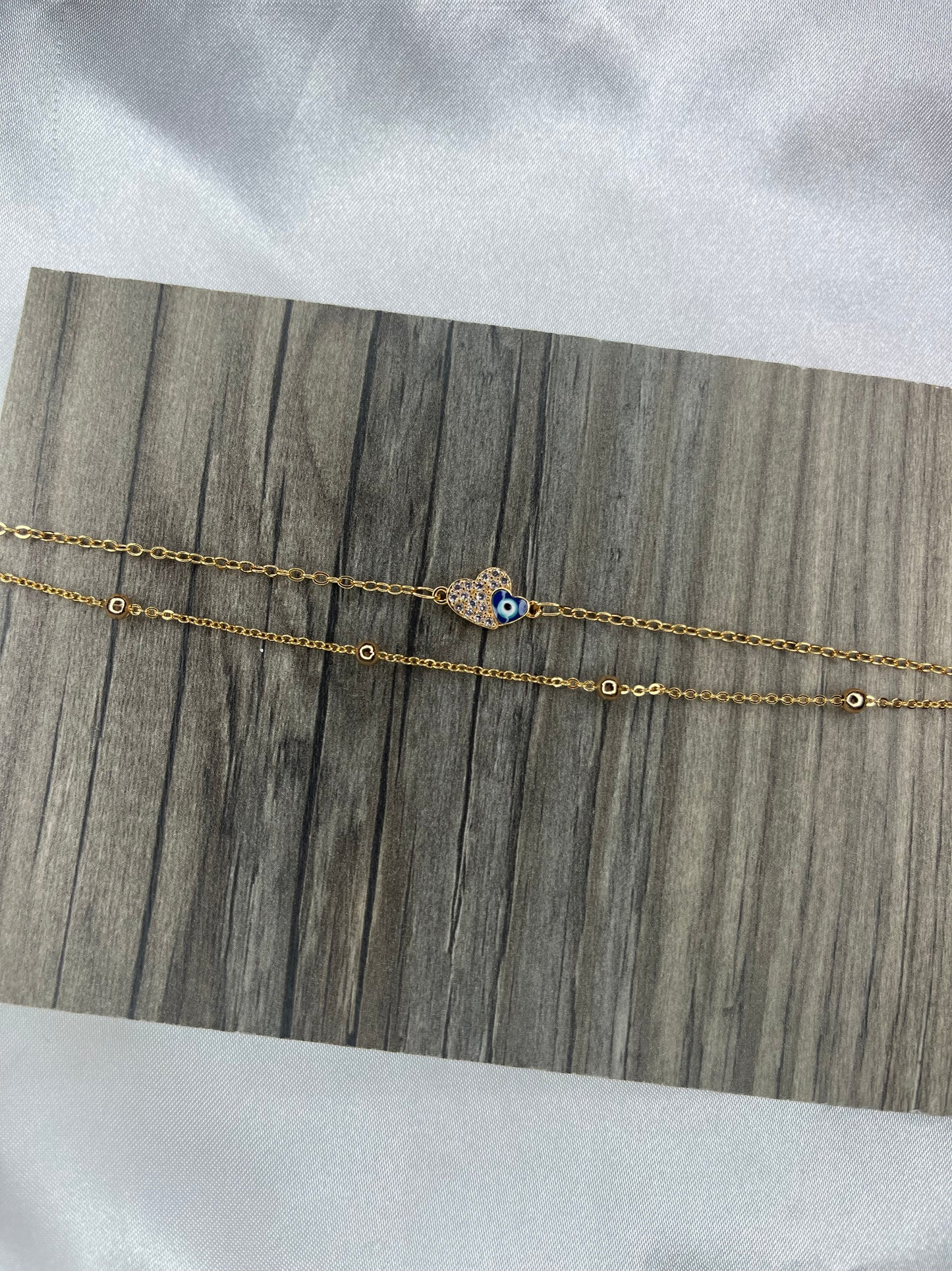 Heart and evil eye anklet
