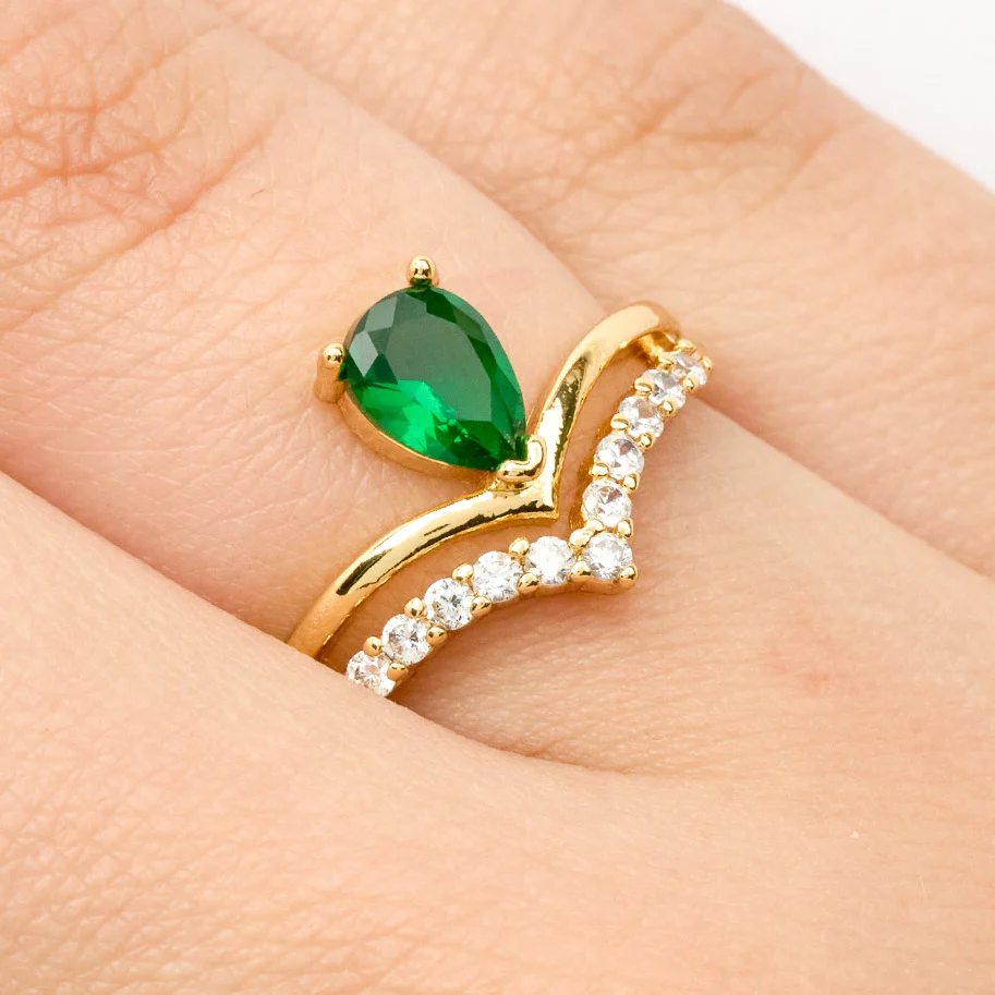Emerald Diamond V Shape ring