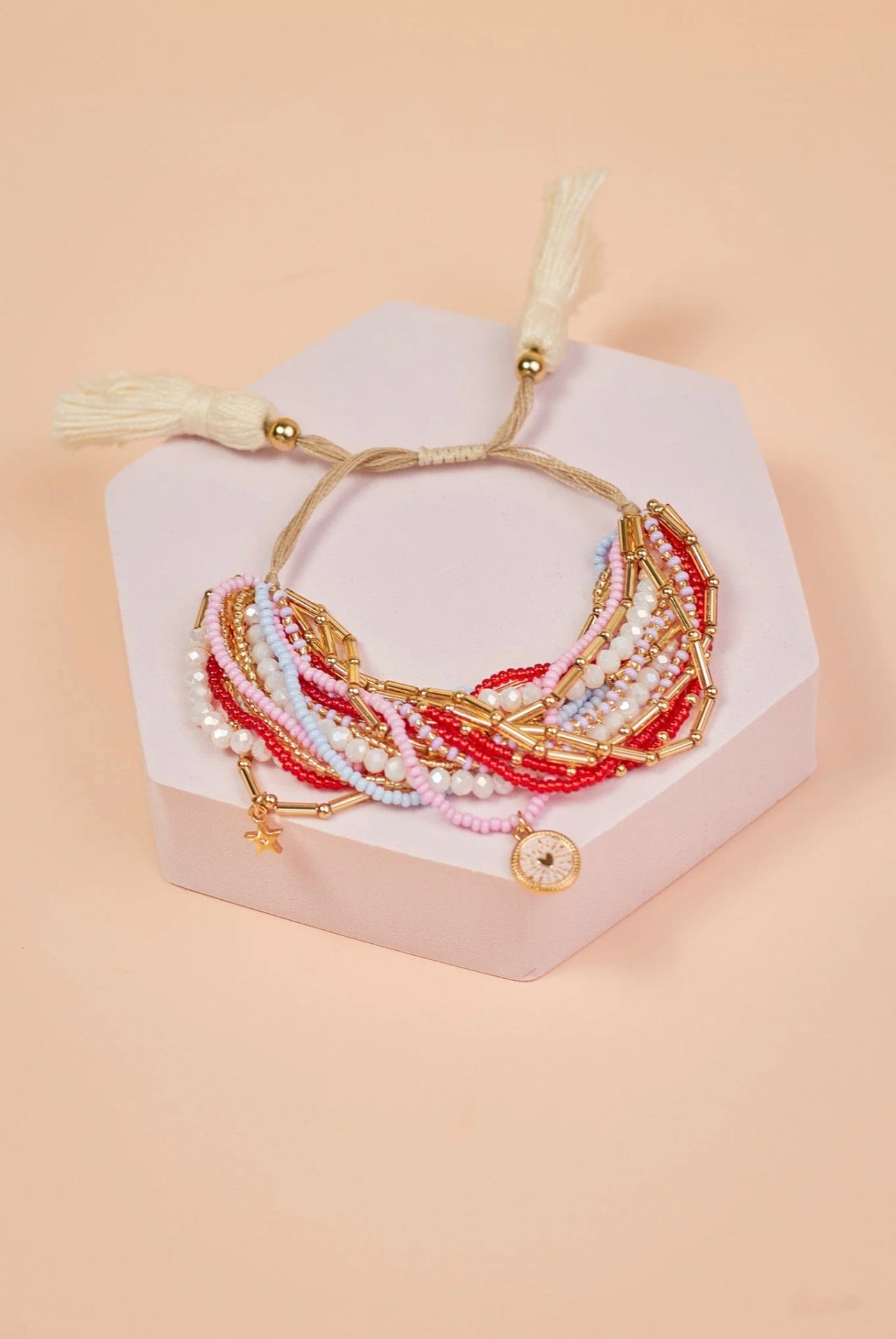Multi layered handmade bracelets pink