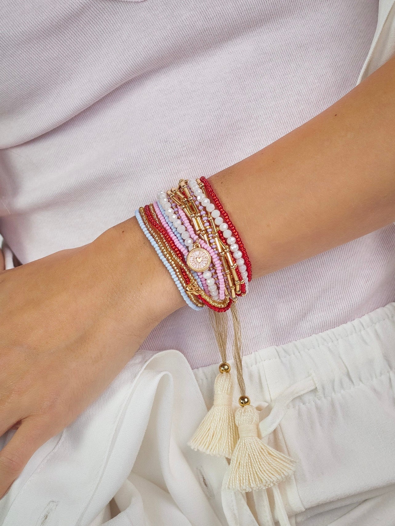 Multi layered handmade bracelets pink