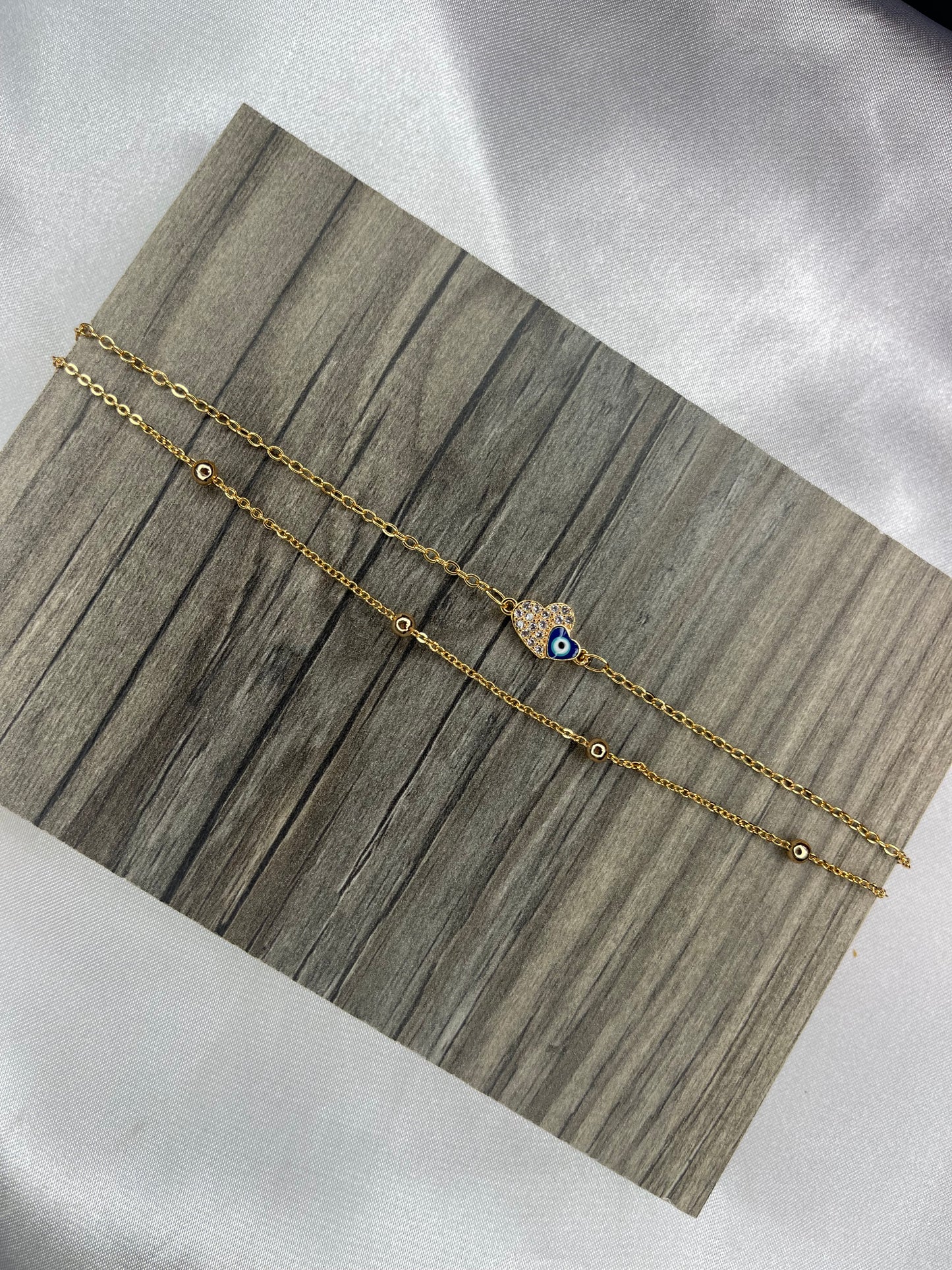 Heart and evil eye anklet