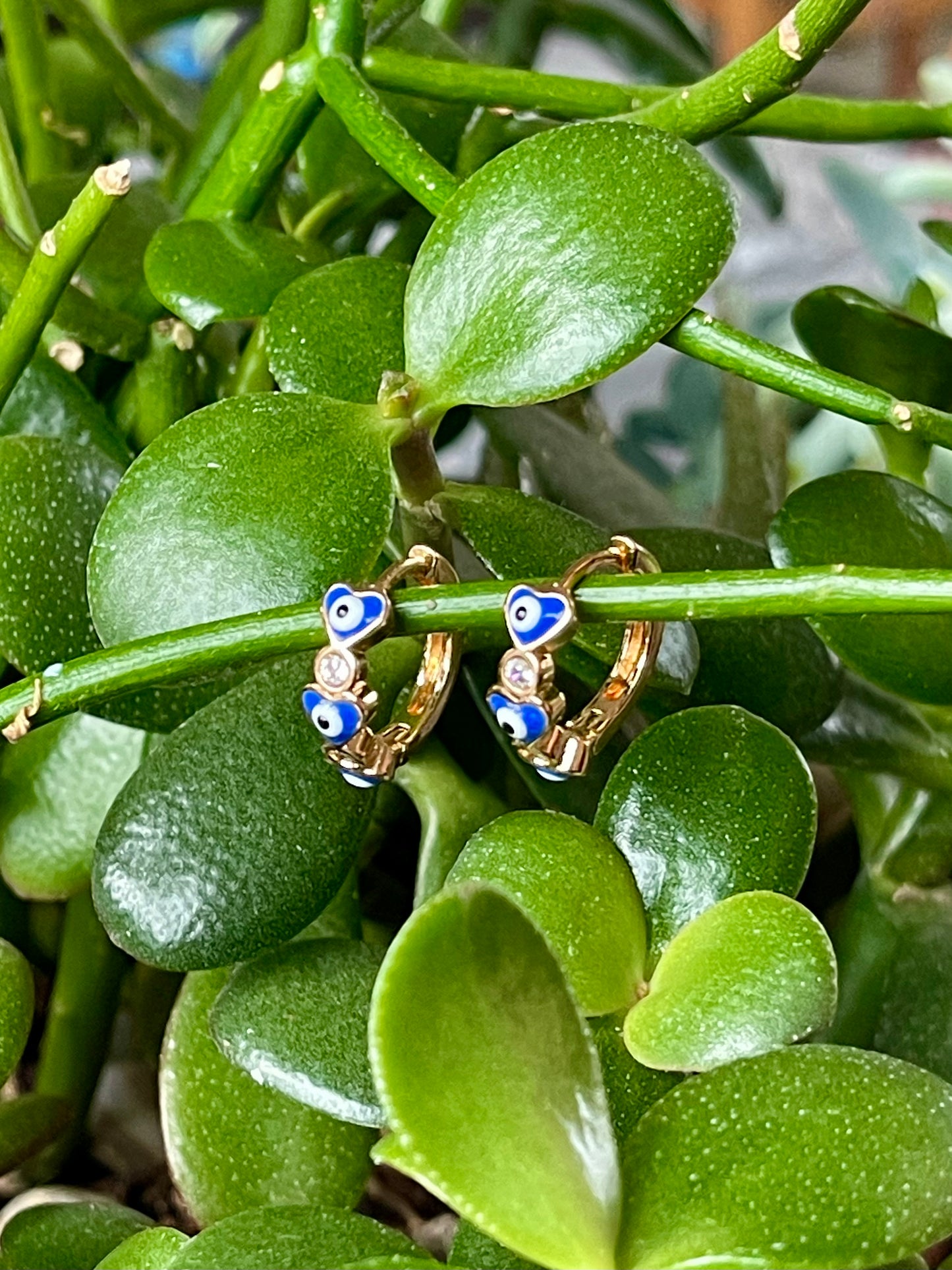 Evil eye blue hoops