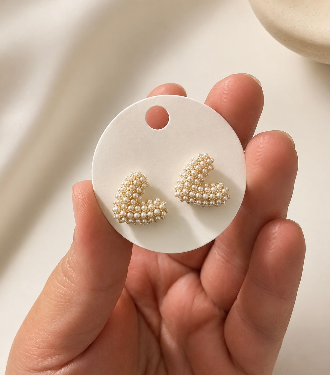 Pearl Heart Stud Earrings